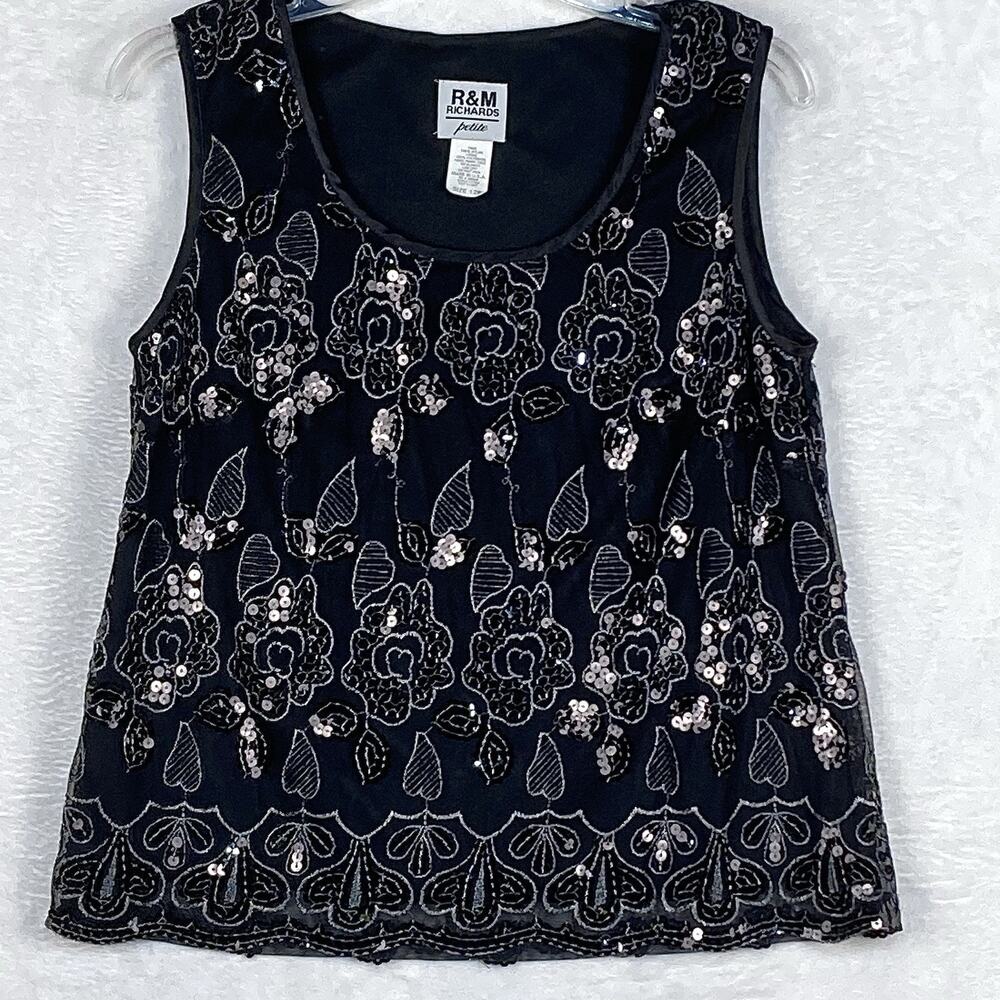 Black Sequin Floral Top Blouse Womens 12P  Whimsigoth Fairy Formal Going Out